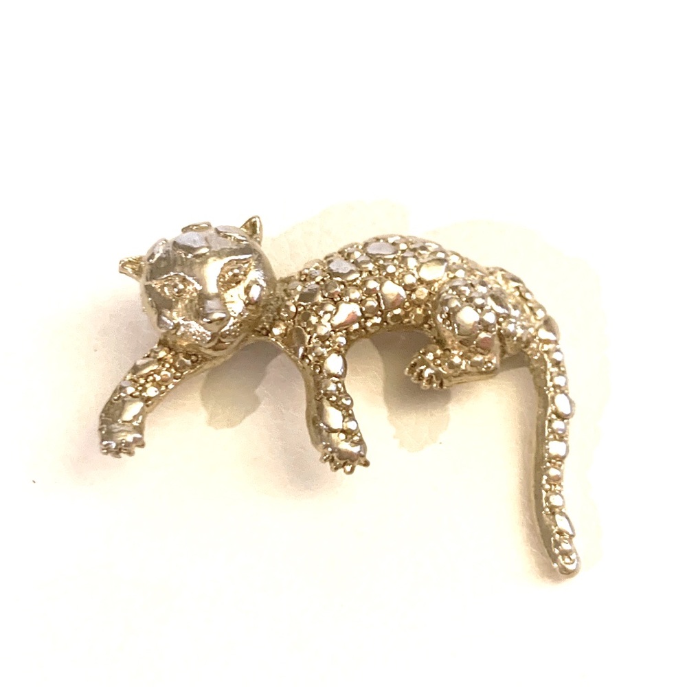 Vintage Gold Tone Pin Brooch Cheetah Leopard Jaguar Textured Big Cat Maximalism